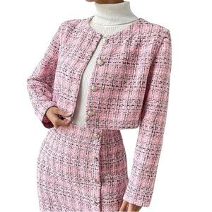 SHEIN Chic Pink cropped Tweed Women's Jacket | size L